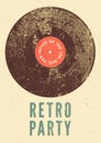 Retro Party typographical vintage grunge style poster with vinyl disk. Retro vector illustration.
